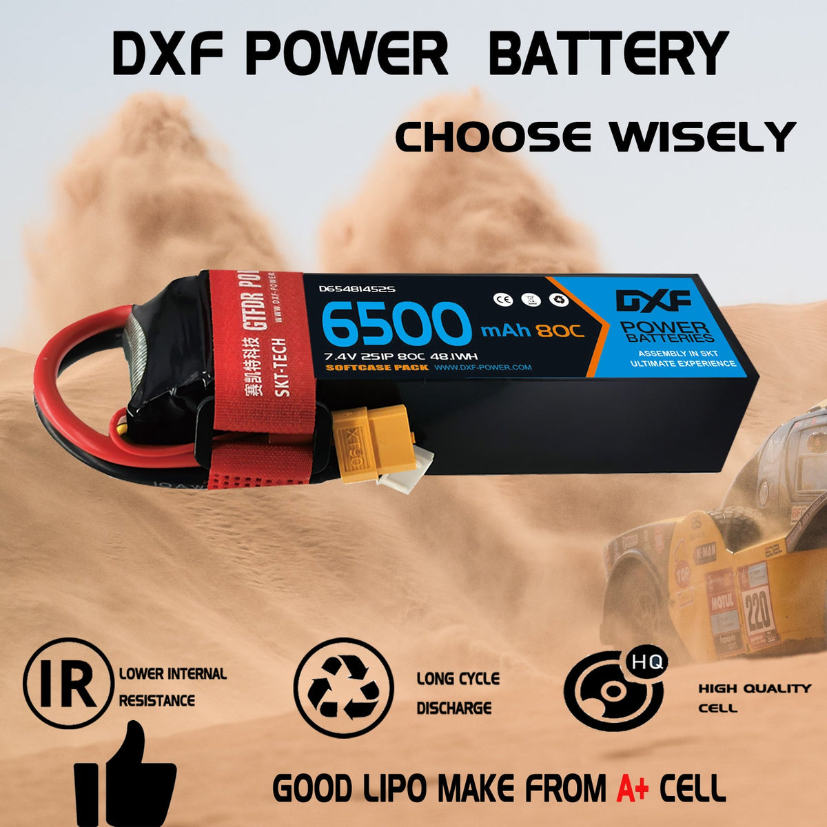 DXF Lipo Battery 2S 7.4V 6500mAh 80C Graphene Softcase with EC5 / T / TRX / XT60 / XT90 / XT150 / Q8s Plug for RC 1/8 1/10 Buggy Truck Car Off-Road Drone