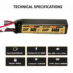 DXF Lipo Battery 12S 44.4V 8400mAh 140C GoldSeries Graphene Softcase with EC5 / T / TRX / XT60 / XT90 / XT150 / Q8s Plug for RC 1/8 1/10 Buggy Truck Car Off-Road Drone