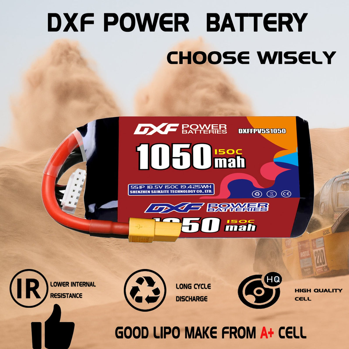 DXF 5S 18.5V 1050mAh 150C LiPo Battery for FPV Micro Drones (PH2.0 / JST / XT30 / SM / XT60 / EC5 / XT90 Options)
