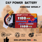 DXF 6S 22.2V 1100mAh 140C LiPo Battery for FPV Micro Drones (PH2.0 / JST / XT30 / SM / XT60 / EC5 / XT90 Options)