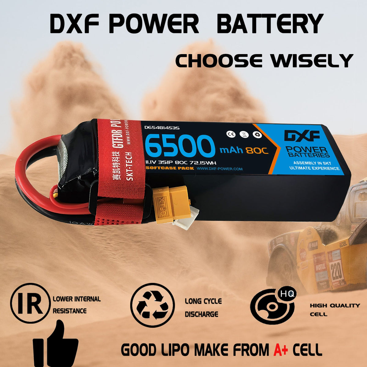 DXF Lipo Battery 3S 11.1V 6500mAh 80C Graphene Softcase with EC5 / T / TRX / XT60 / XT90 / XT150 / Q8s Plug for RC 1/8 1/10 Buggy Truck Car Off-Road Drone