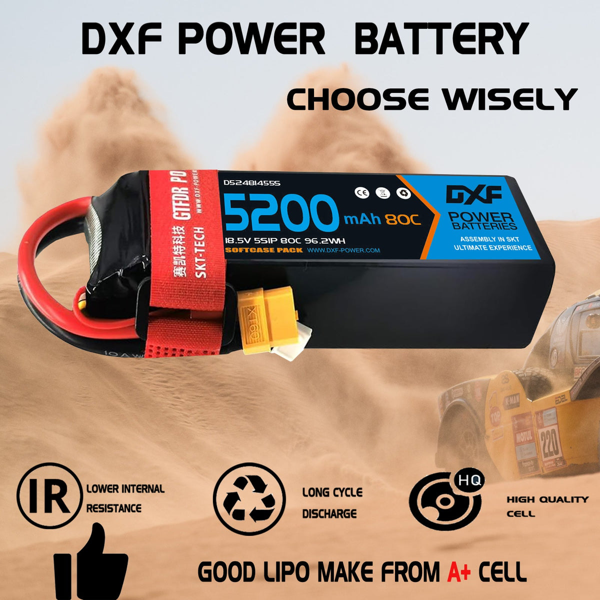 DXF Lipo Battery 5S 18.5V 5200mAh 80C Graphene Softcase with EC5 / T / TRX / XT60 / XT90 / XT150 / Q8s Plug for RC 1/8 1/10 Buggy Truck Car Off-Road Drone