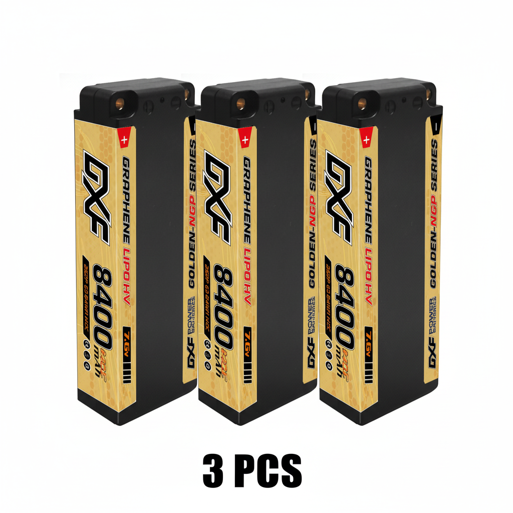 DXF 5mm 2S 8400mAh 7.6V 140C EFRA Certified GOLDEN-NGP HardCase LiPo Battery with Deans Plug for 1:8 RC Car, Multirotor, Airplane, Helicopter, Boat (1-6 Pack Available)
