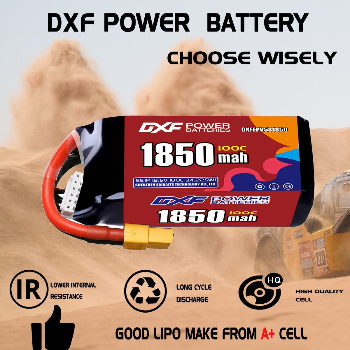 DXF 5S 18.5V 1850mAh 100C LiPo Battery for FPV Micro Drones (PH2.0 / JST / XT30 / SM / XT60 / EC5 / XT90 Options)
