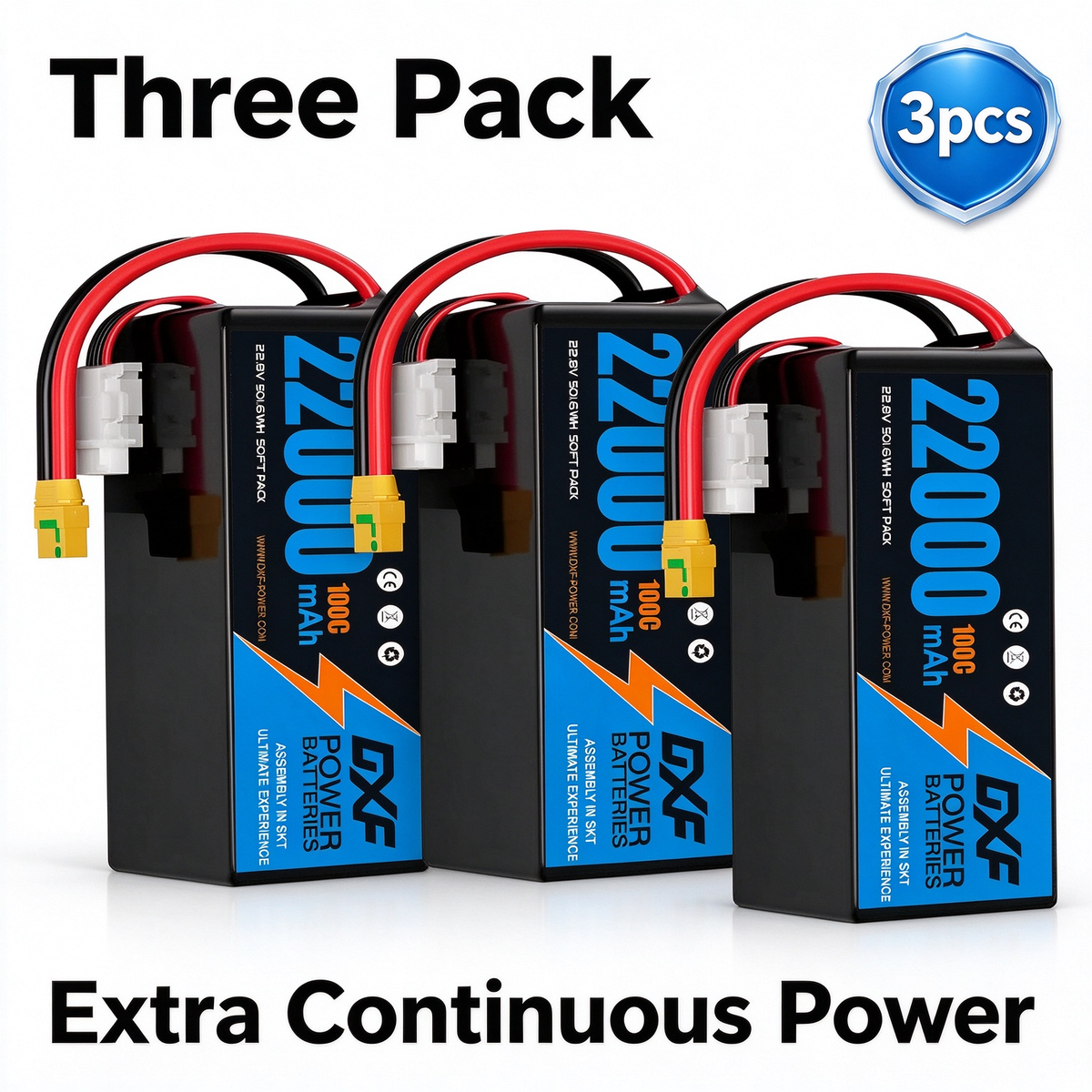 DXF 6S 22.8V 22000mAh 100C Soft Case LiPo Battery with 8AWG Wire for Toy Cars, Boats, UAVs & Drones (1-6 Pack)
