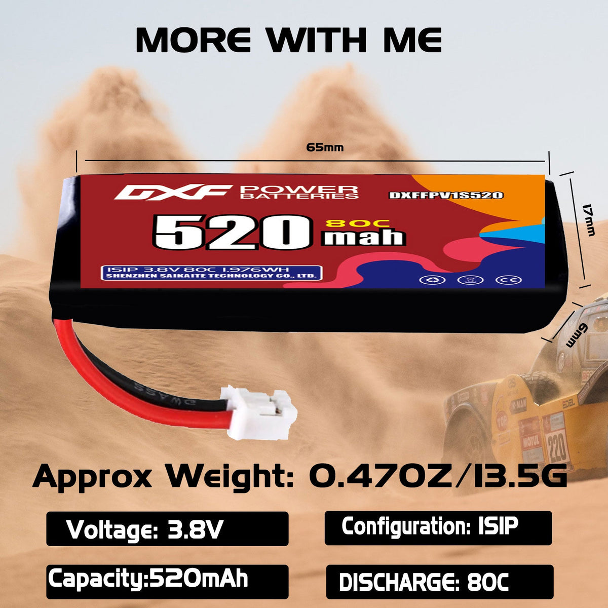 DXF LiPo Battery 1S HV 3.8V 520mAh 80C with PH2.0 / JST / XT30 / SM / XT60 / EC5 / XT90 for FPV Drone Whoop Micro Racing