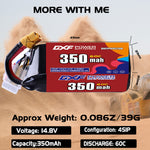 DXF LiPo Battery 4S 14.8V 350mAh 60C with PH2.0 / JST / XT30 / SM / XT60 / EC5 / XT90 for FPV Drone Whoop Micro Racing