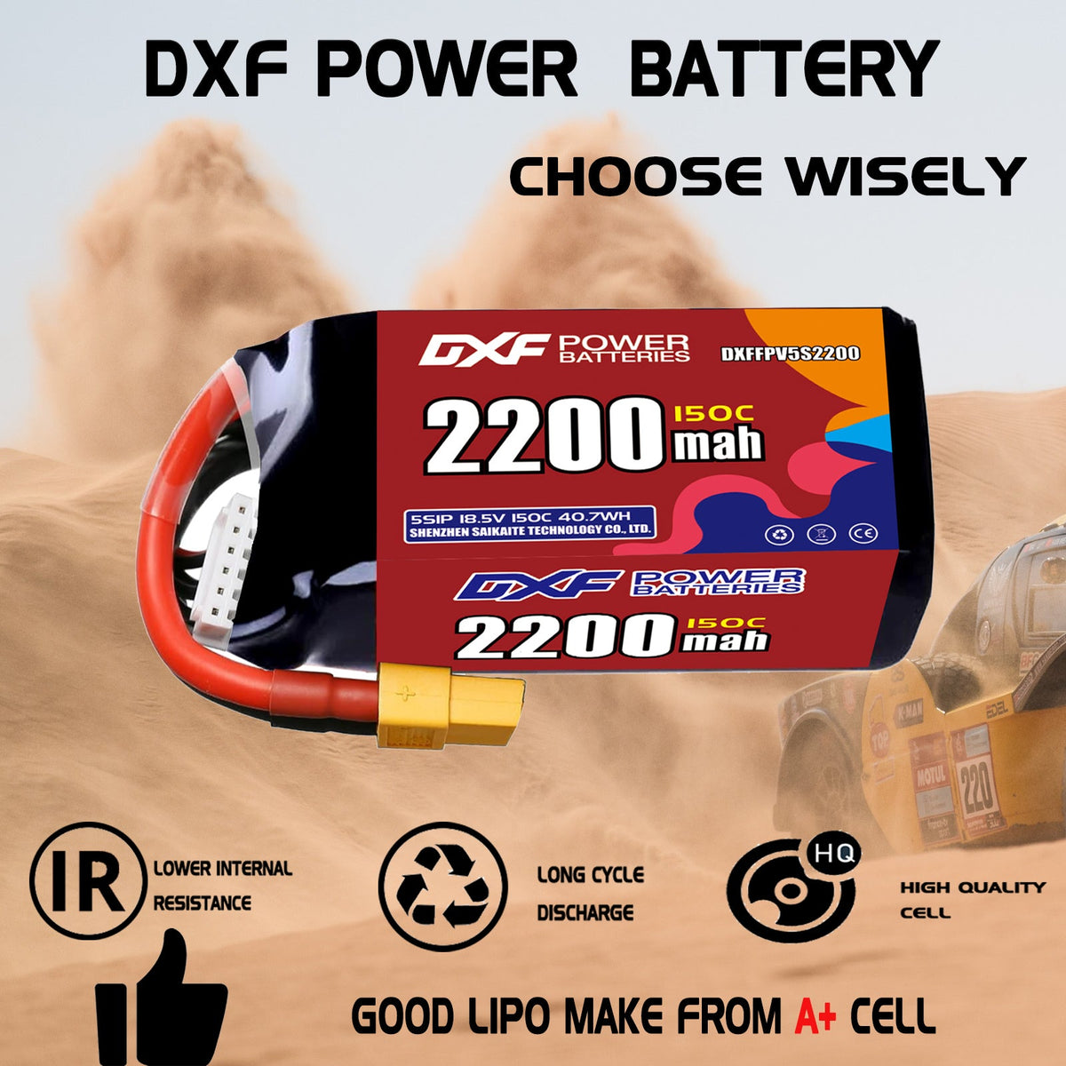 DXF 5S 18.5V 2200mAh 150C LiPo Battery for FPV Micro Drones (PH2.0 / JST / XT30 / SM / XT60 / EC5 / XT90 Options)