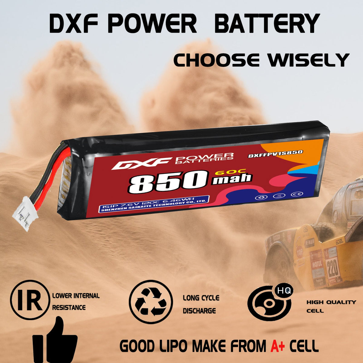 DXF LiPo Battery 1S HV 3.8V 850mAh 60C with PH2.0 / JST / XT30 / SM / XT60 / EC5 / XT90 for FPV Drone Whoop Micro Racing