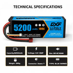 DXF 3S 11.1V 5200mAh 100C Hardcase LiPo Battery with 10AWG Deans for 1/8 1/10 RC Cars, Trucks, Buggies (2 Pack Available)