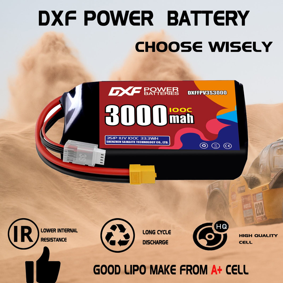 DXF 3S 11.1V 3000mAh 100C LiPo Battery for FPV Micro Drones (PH2.0 / JST / XT30 / SM / XT60 / EC5 / XT90 Options)