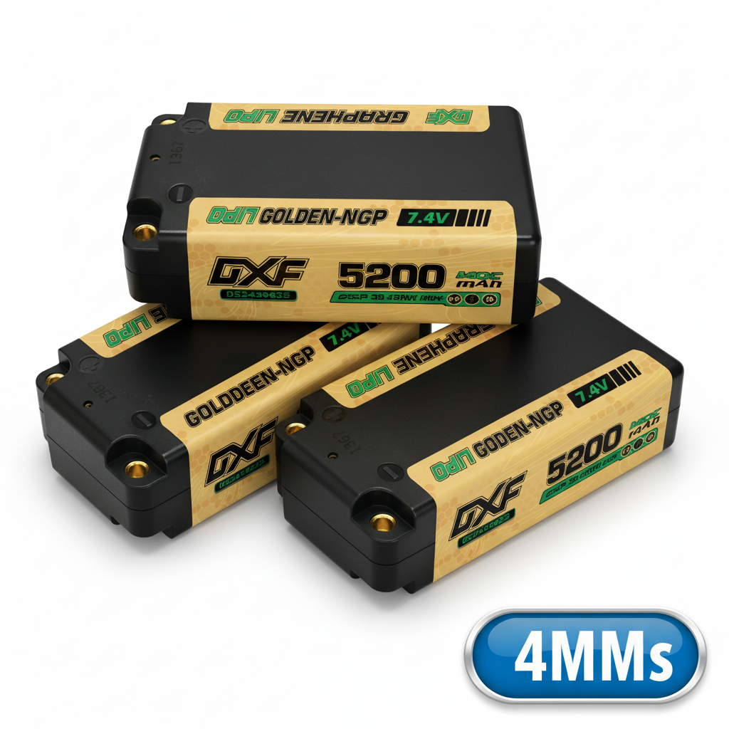 DXF 2S 7.4V 5200mAh 140C Shorty LiPo Hardcase Battery with 4mm Deans T-Plug for RC Car (1-6 Pack)