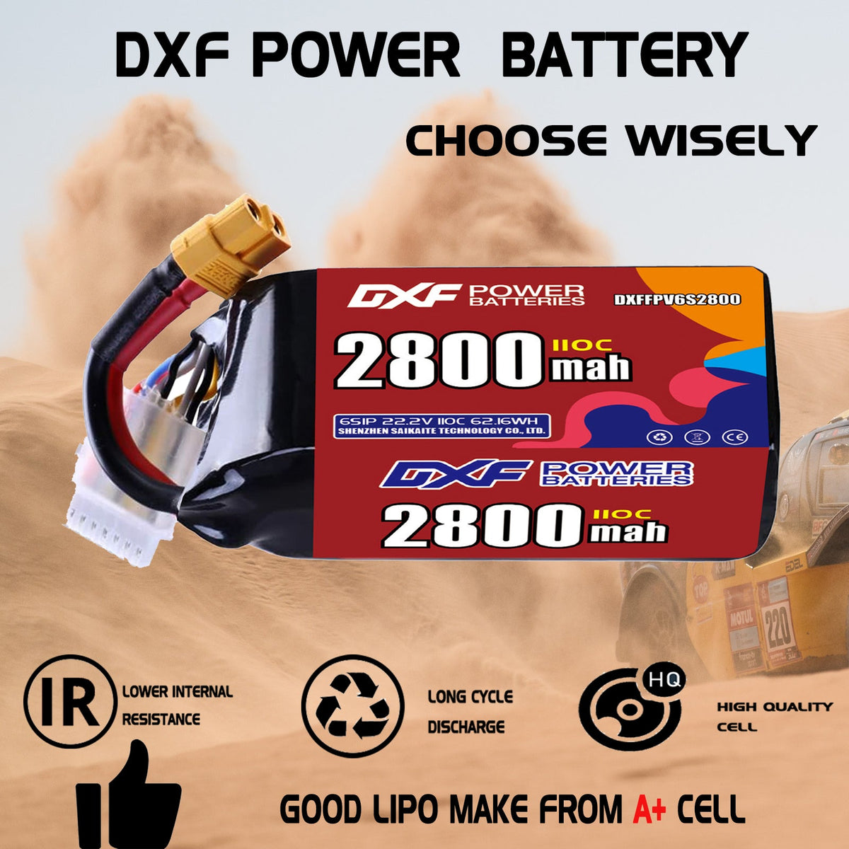 DXF LiPo Battery 6S 22.2V 2800mAh 110C with PH2.0 / JST / XT30 / SM / XT60 / EC5 / XT90 for FPV Drone Whoop Micro Racing