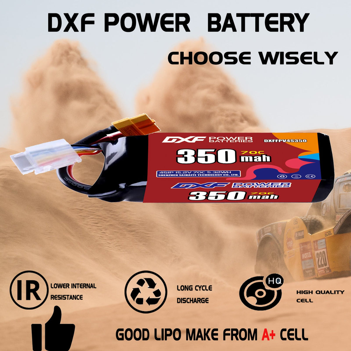 DXF LiPo Battery 4S HV 15.2V 350mAh 70C with PH2.0 / JST / XT30 / SM / XT60 / EC5 / XT90 for FPV Drone Whoop Micro Racing