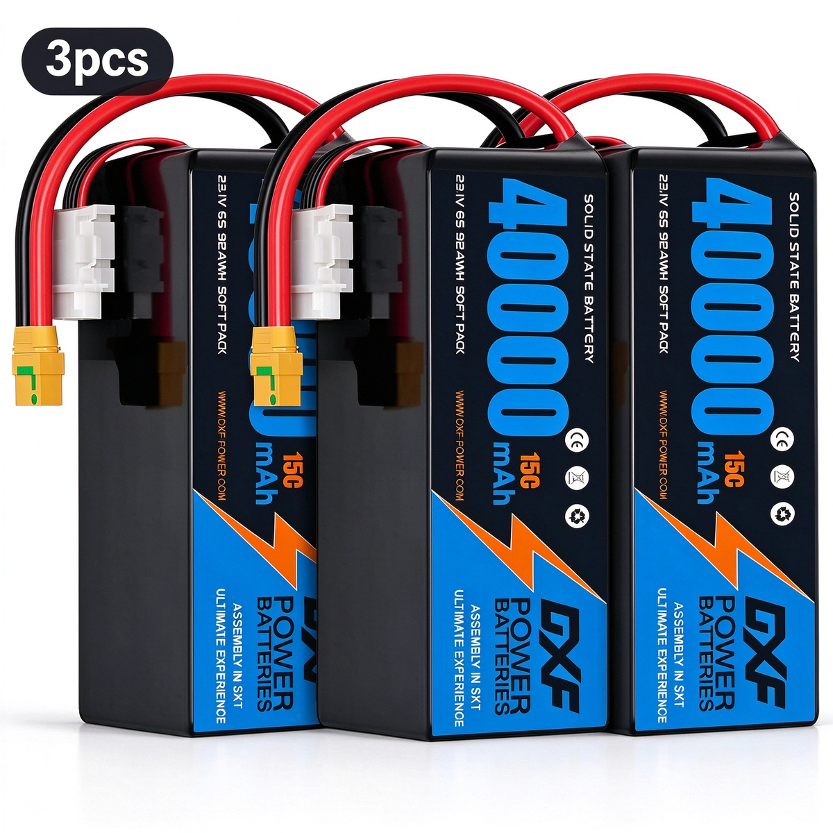 DXF 6S 23.1V 40000mAh 15C Soft Case LiPo Battery with 8AWG Wire for Toy Cars, Boats, UAVs & Drones (1-6 Pack)