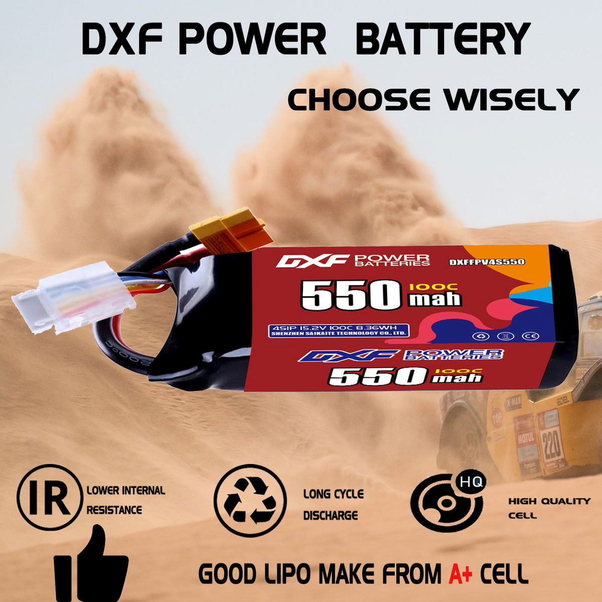 DXF 4S 15.2V 550mAh 100C LiPo Battery for FPV Micro Drones (PH2.0 / JST / XT30 / SM / XT60 / EC5 / XT90 Options)