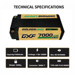 DXF LiPo Battery 2S2P HV 7.6V 7000mAh 140C Graphene NGP Plus Gold Version with 5mm Bullet / EC5 / T / TRX / XT60 / XT90 / XT150 / Q8s Plug for RC 1/10 1/8 Scale Car Racing