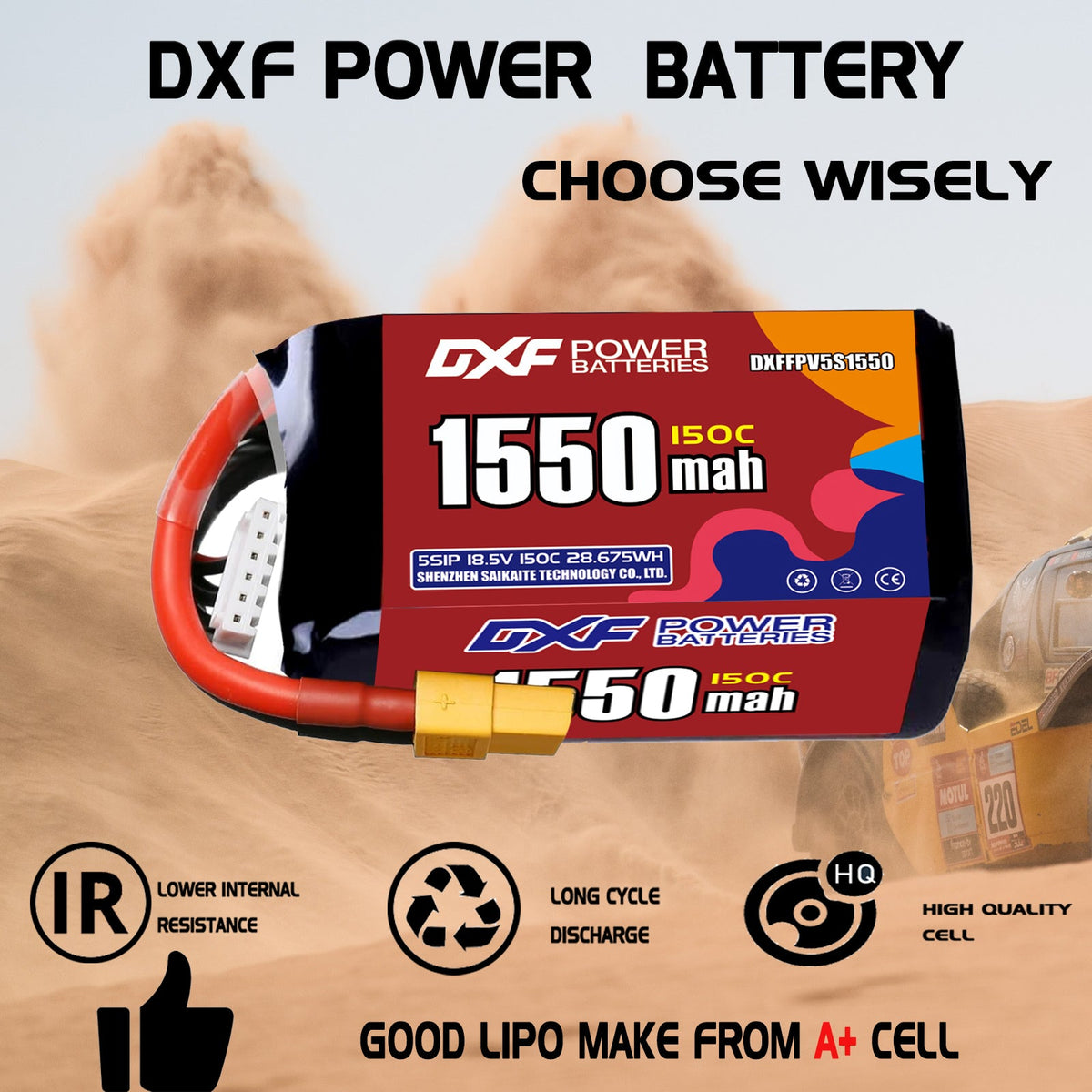 DXF 5S 18.5V 1550mAh 150C LiPo Battery for FPV Micro Drones (PH2.0 / JST / XT30 / SM / XT60 / EC5 / XT90 Options)