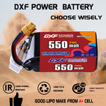 DXF LiPo Battery 6S 22.2V 550mAh 70C with PH2.0 / JST / XT30 / SM / XT60 / EC5 / XT90 for FPV Drone Whoop Micro Racing