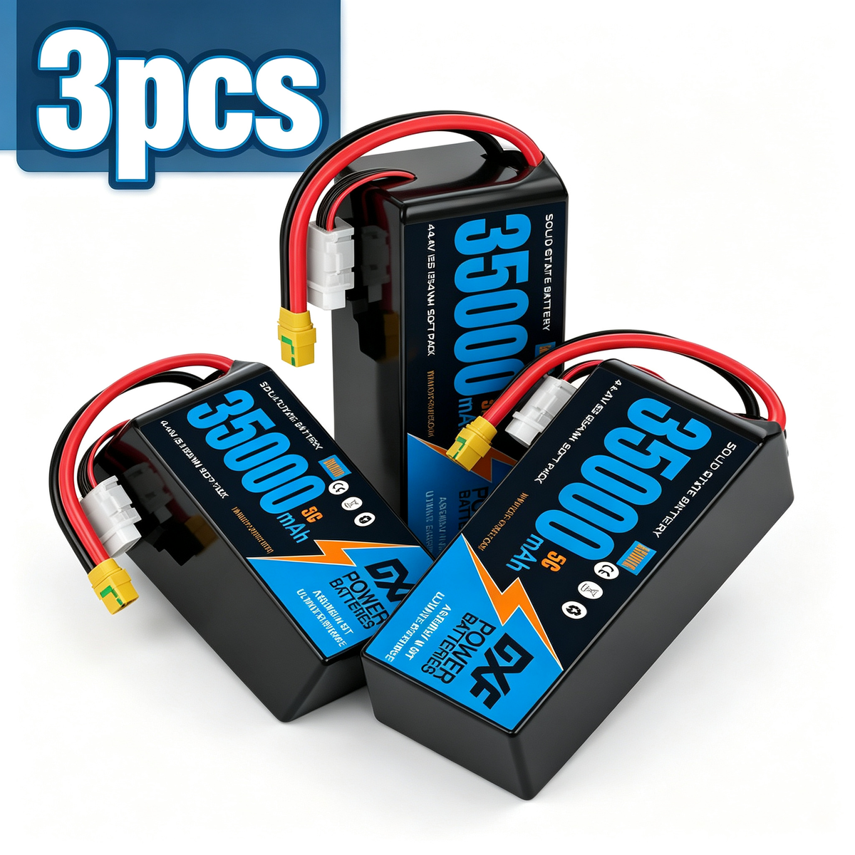 DXF SEMI-SOLID 12S 44.4V 35000mAh 5C Soft Case LiPo Battery with 8AWG Wire for Toy Cars, Boats, UAVs & Drones (1-6 Pack)