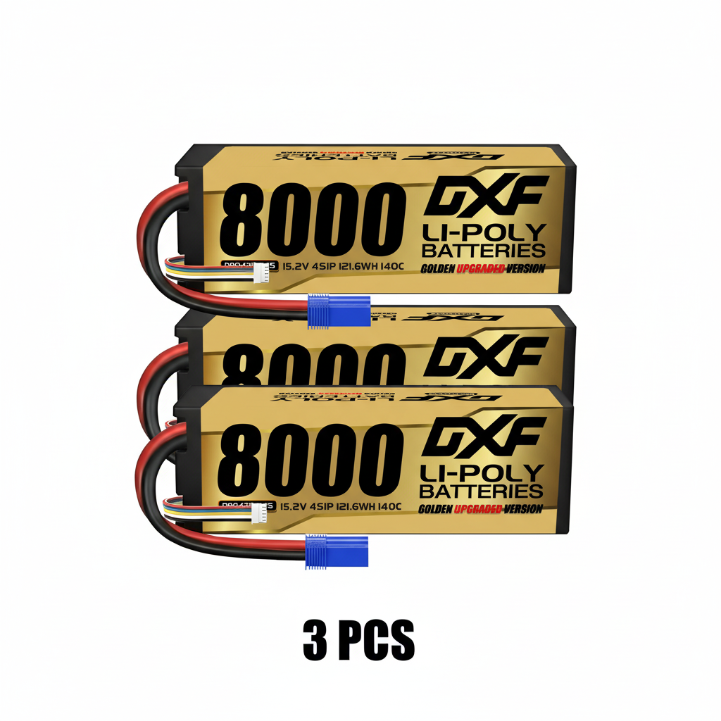 DXF Gold Standard 4S HV 15.2V 8000mAh 140C Graphene Hardcase LiPo Battery with EC5 & 10AWG Wire (1-6 Pack)