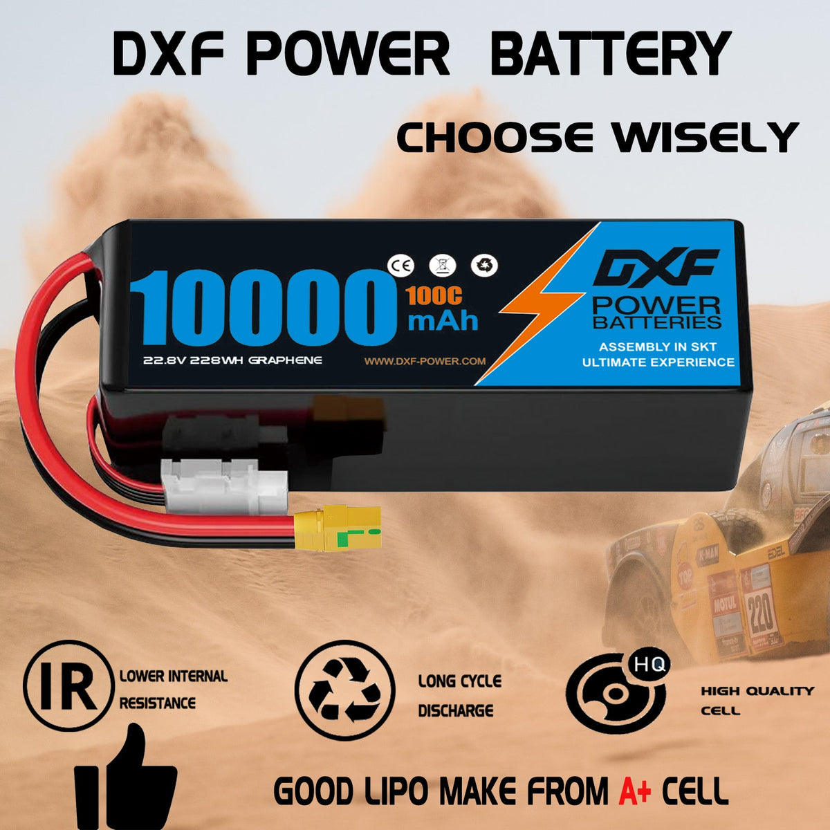 DXF 6S 22.8V 10000mAh 100C Soft Case LiHV Battery with 8AWG Wire for Toy Cars, Boats, UAVs & Drones (1-6 Pack)