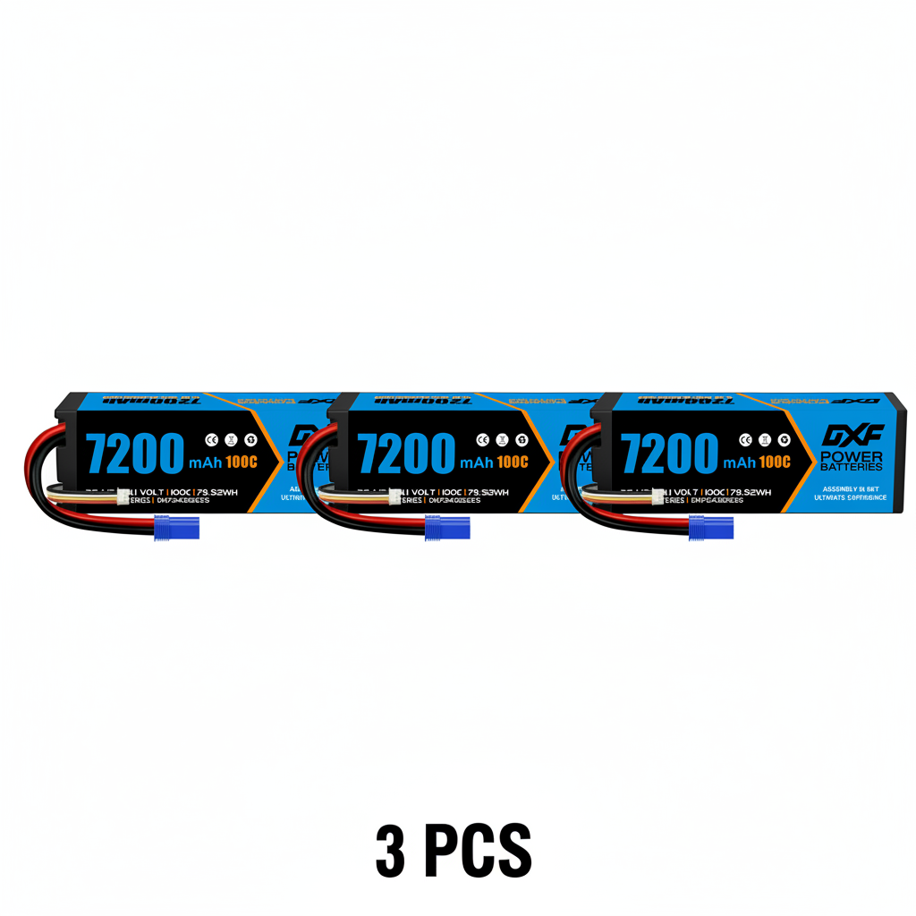 DXF 3S 11.1V 7200mAh 100C Hardcase LiPo Battery with 10AWG EC5 for 1/8 1/10 RC Cars, Trucks, Buggies (1-6 Pack Available)