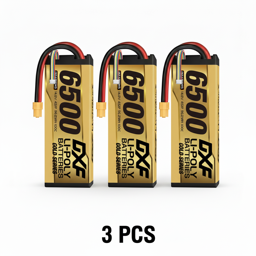 DXF Gold Series 4S 14.8V 6500mAh 100C Graphene Hardcase LiPo Battery with XT90 & 10AWG Wire (1-6 Pack)