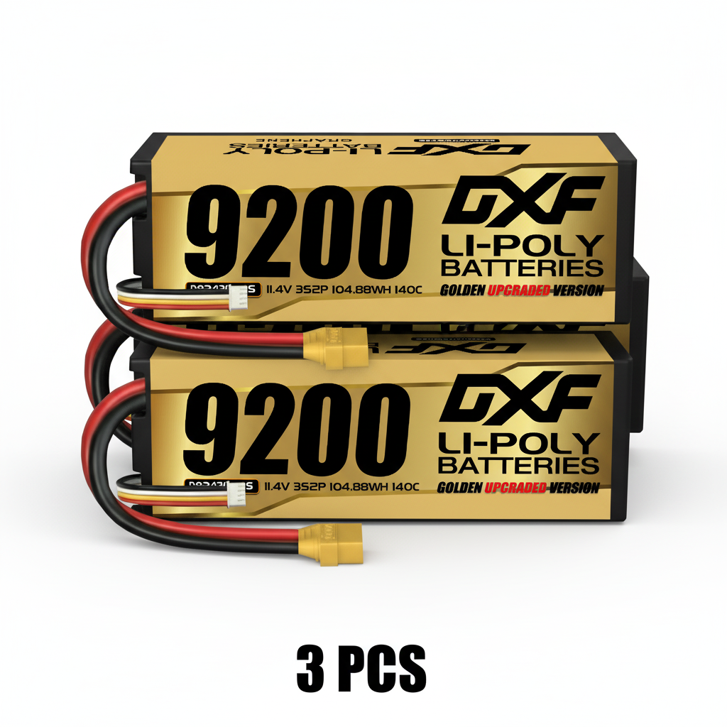 DXF Blue Series 3S HV 11.4V 9200mAh 140C Graphene Hardcase LiPo Battery with XT90 & 10AWG Wire (1-6 Pack)