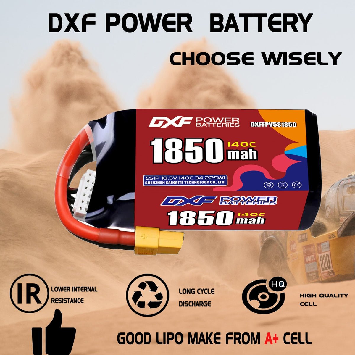 DXF 5S 18.5V 1850mAh 140C LiPo Battery for FPV Micro Drones (PH2.0 / JST / XT30 / SM / XT60 / EC5 / XT90 Options)