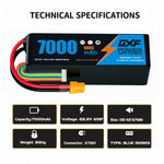 DXF 6S 22.2V 7000mAh 100C Softcase LiPo Battery with XT60 & 10AWG Wire for 1/8 RC Cars (1-6 Pack)