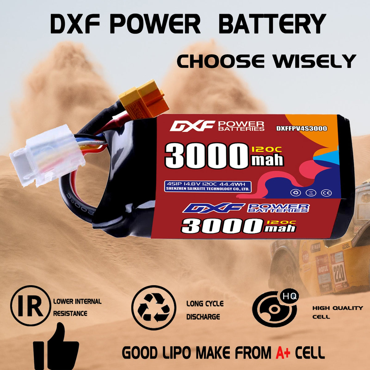DXF 4S 14.8V 3000mAh 120C LiPo Battery for FPV Micro Drones (PH2.0 / JST / XT30 / SM / XT60 / EC5 / XT90 Options)