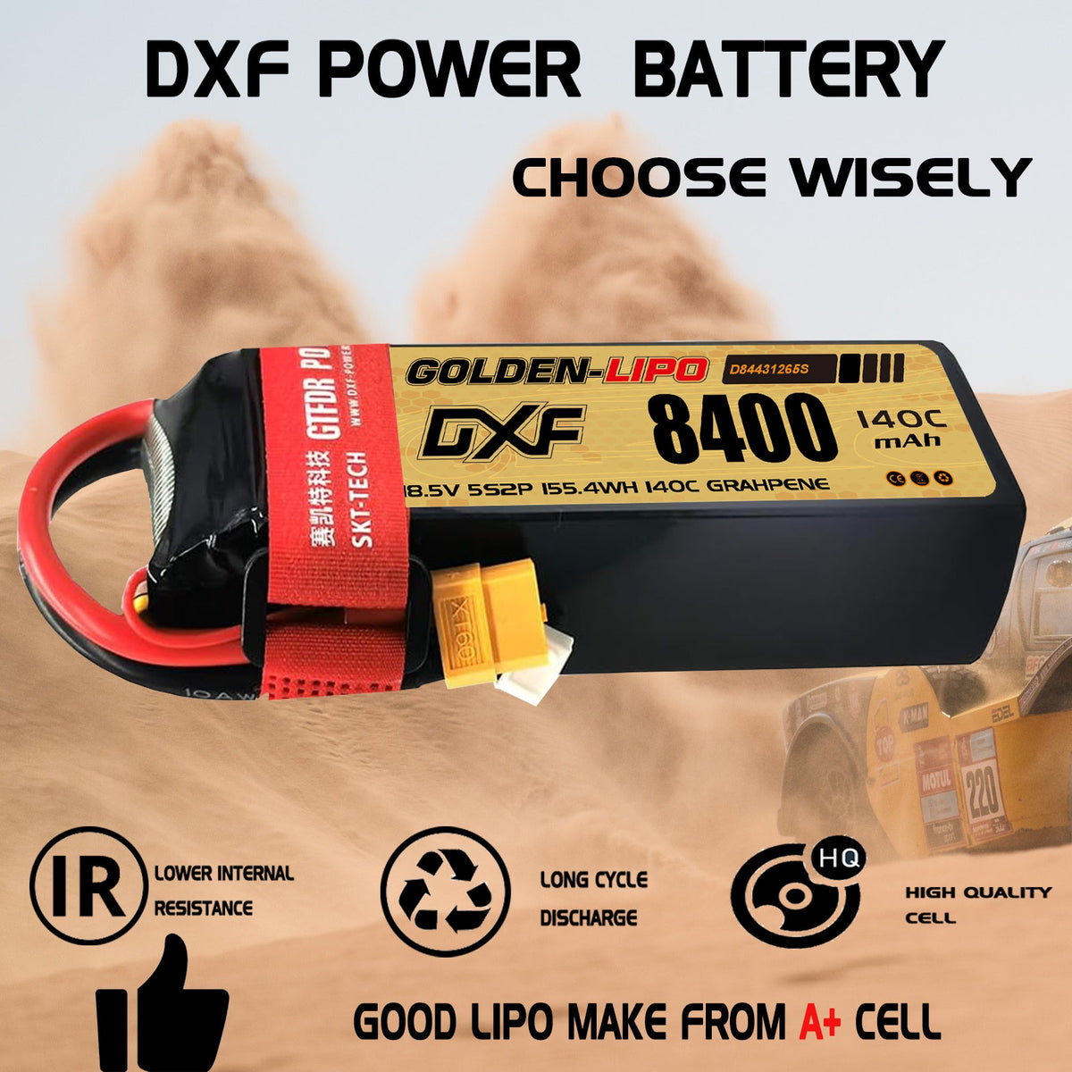 DXF LiPo Battery 5S 18.5V 8400mAh 140C Graphene Softcase with EC5 / T / TRX / XT60 / XT90 / XT150 / Q8s Plug for RC 1/8 1/10 Buggy Truck Car Off-Road Drone