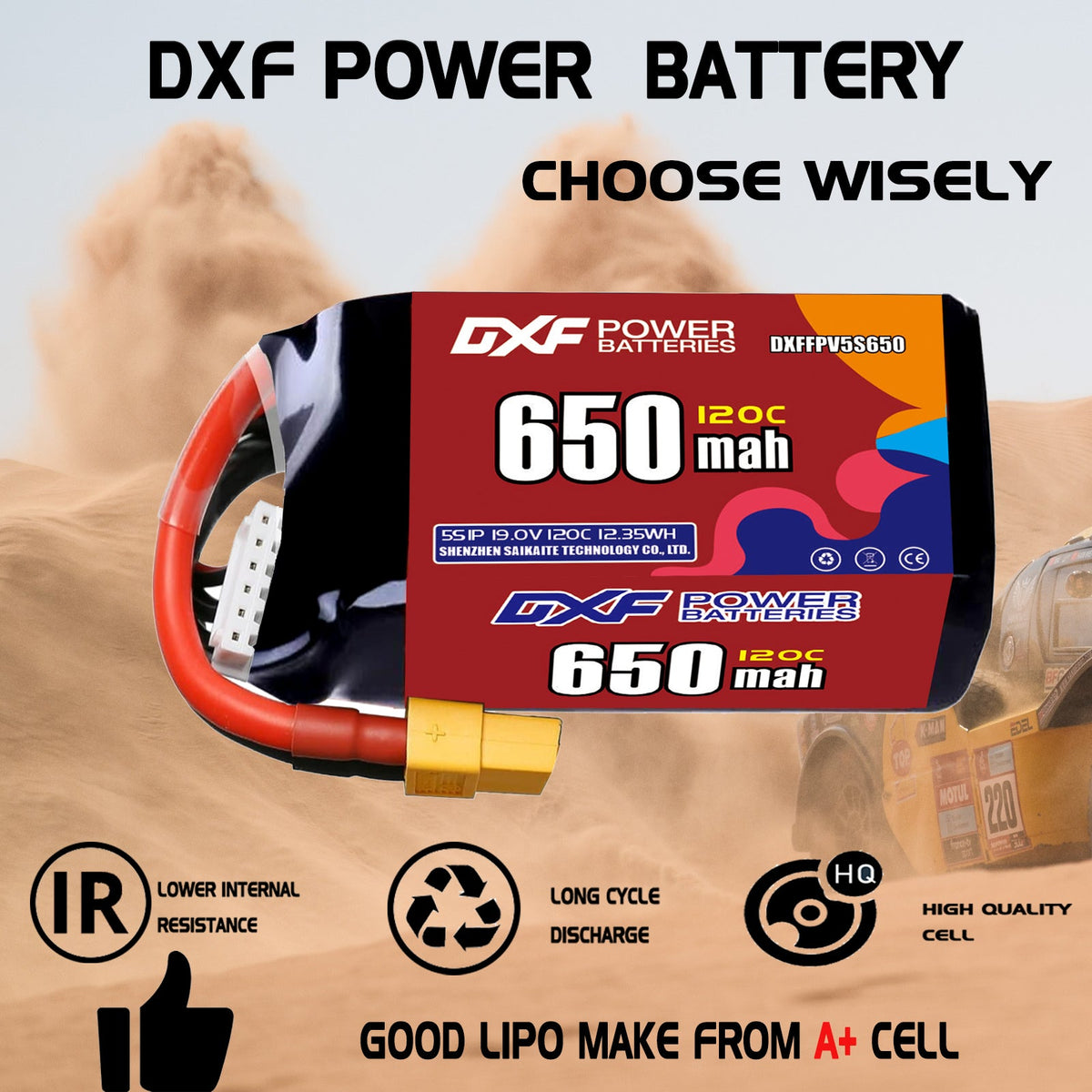 DXF 5S 19.0V 650mAh 150C LiPo Battery for FPV Micro Drones (PH2.0 / JST / XT30 / SM / XT60 / EC5 / XT90 Options)