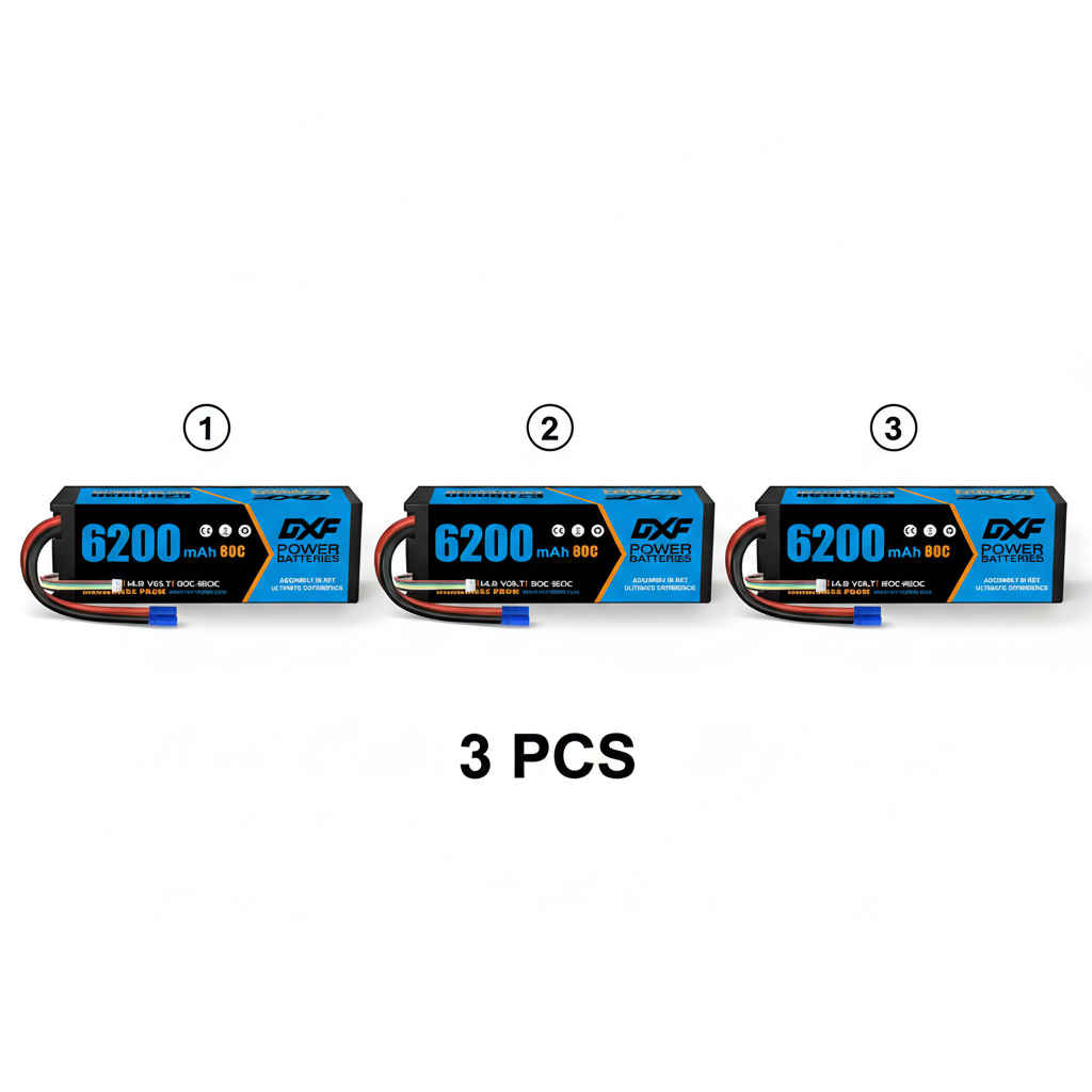 DXF 4S 14.8V 6200mAh 80C Hardcase LiPo Battery with 10AWG EC5 for 1/8 1/10 RC Cars, Trucks, Buggies (1-6 Pack Available)