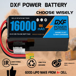 DXF SEMI-SOLID 12S 44.4V 16000mAh 15C Soft Case LiPo Battery with 8AWG Wire for Toy Cars, Boats, UAVs & Drones (1-6 Pack)