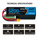 DXF 6S 22.2V 5200mAh 80C Softcase LiPo Battery with XT60 & 10AWG Wire for 1/8 RC Cars (1-6 Pack)