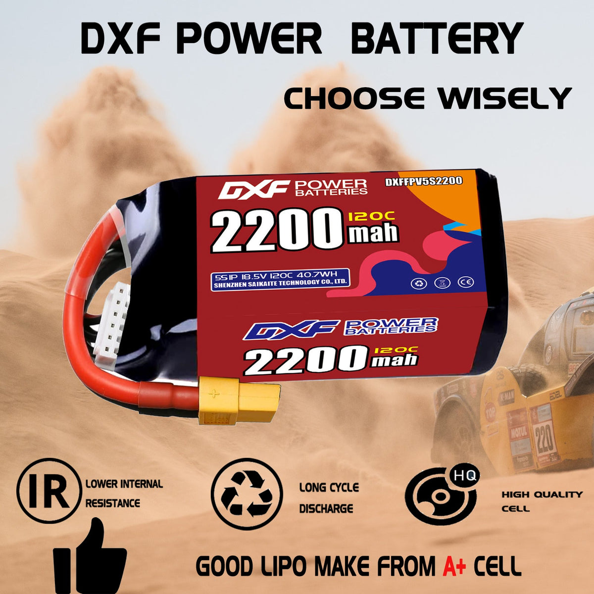 DXF 5S 18.5V 2200mAh 120C LiPo Battery for FPV Micro Drones (PH2.0 / JST / XT30 / SM / XT60 / EC5 / XT90 Options)
