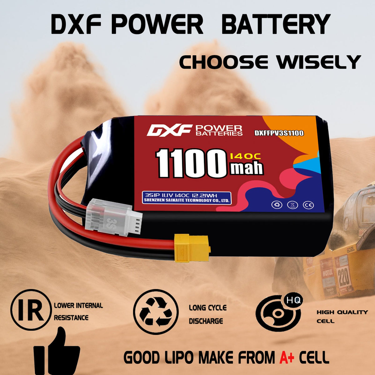 DXF 3S 11.1V 1100mAh 140C LiPo Battery for FPV Micro Drones (PH2.0 / JST / XT30 / SM / XT60 / EC5 / XT90 Options)