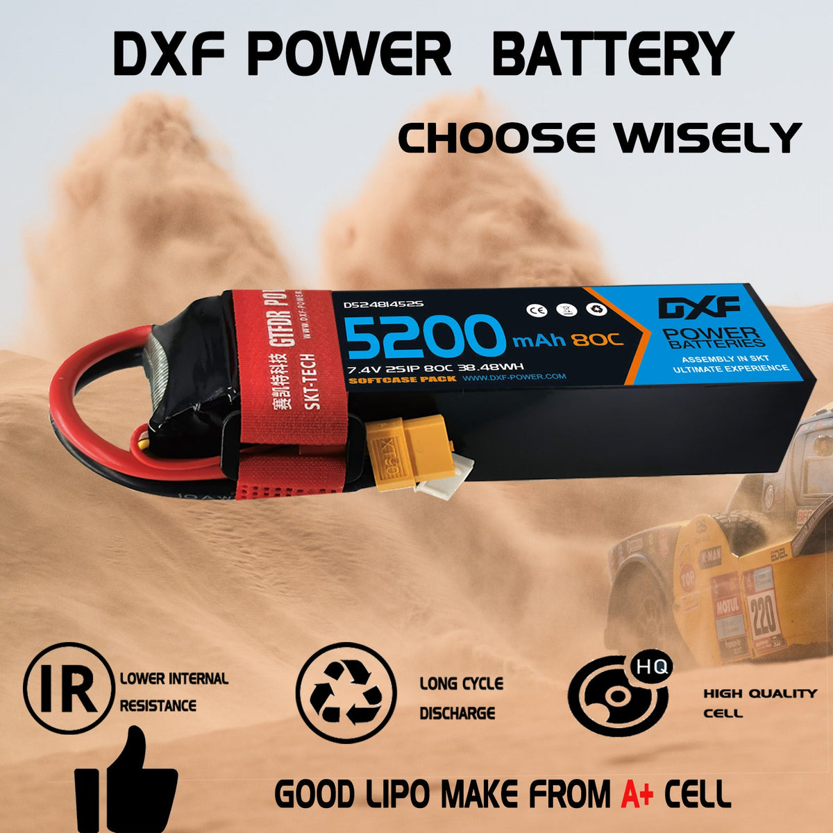 DXF Lipo Battery 2S 7.4V 5200mAh 80C Graphene Softcase with EC5 / T / TRX / XT60 / XT90 / XT150 / Q8s Plug for RC 1/8 1/10 Buggy Truck Car Off-Road Drone