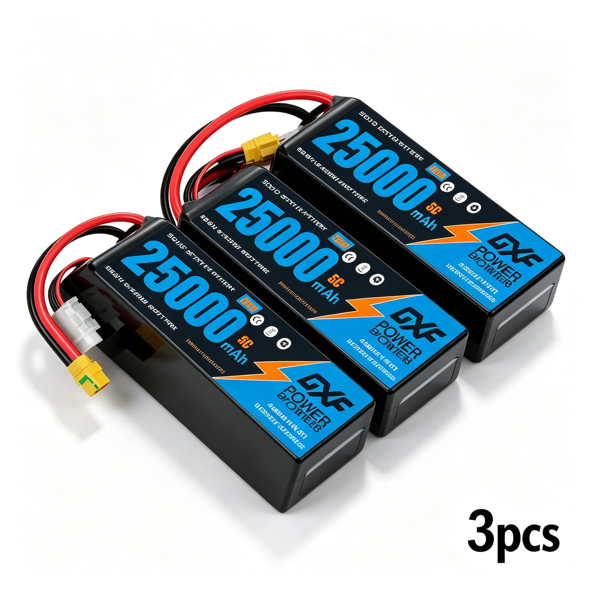 DXF 6S 22.2V 25000mAh 5C Soft Case LiPo Battery with 8AWG Wire for Toy Cars, Boats, UAVs & Drones (1-6 Pack)