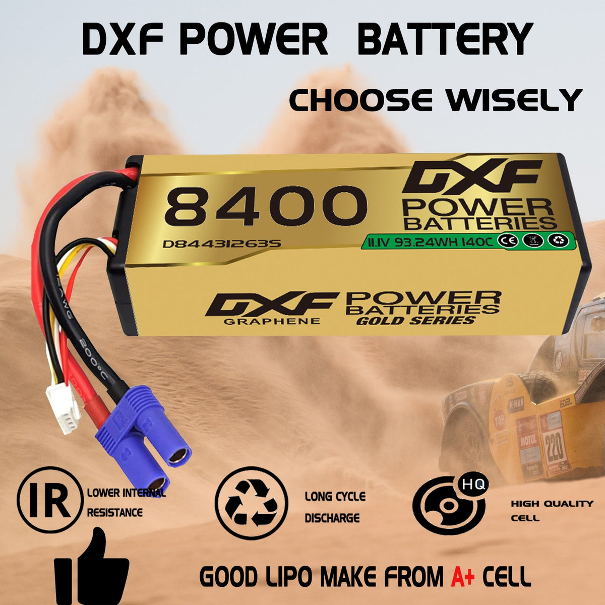 DXF LiPo Battery 3S 11.1V 8400mAh 140C Graphene Hardcase Gold with EC5 / T / TRX / XT60 / XT90 / XT150 / Q8s Plug for RC 1/8 1/10 Buggy Truck Car Off-Road Drone