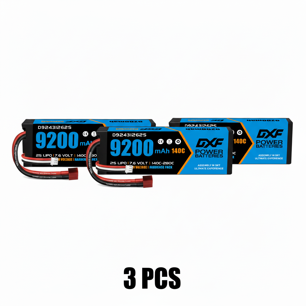 DXF 2S 7.6V 9200mAh 140C Hardcase LiPo Battery with 10AWG XT90 for 1/8 RC Cars, Boats, Trucks (2/4/6 Pack Available)