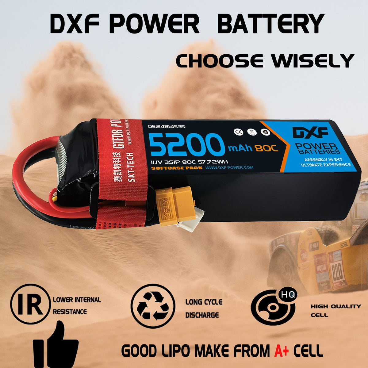 DXF Lipo Battery 3S 11.1V 5200mAh 80C Graphene Softcase with EC5 / T / TRX / XT60 / XT90 / XT150 / Q8s Plug for RC 1/8 1/10 Buggy Truck Car Off-Road Drone