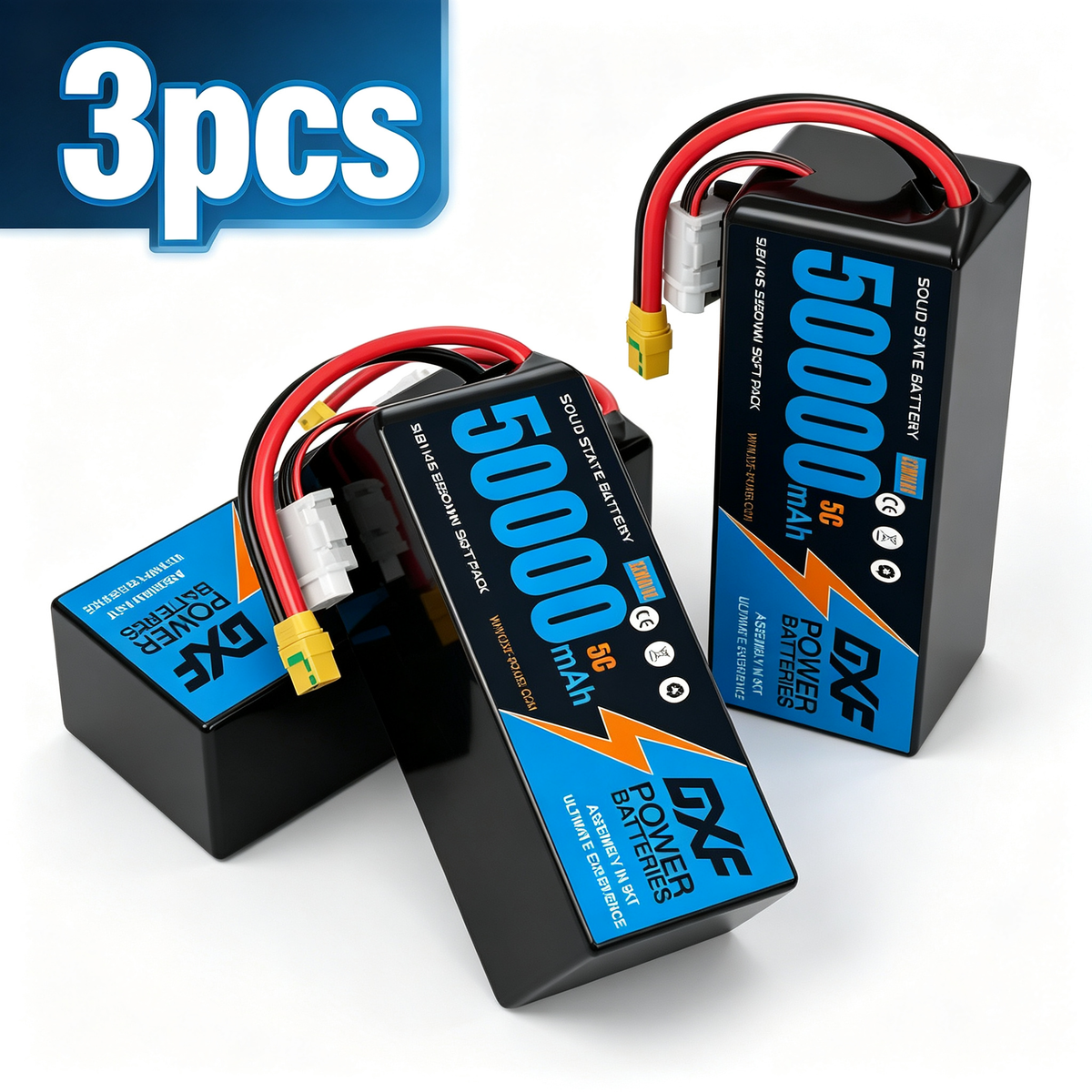 DXF SEMI-SOLID 14S 51.8V 50000mAh 5C Soft Case LiPo Battery with 8AWG Wire for Toy Cars, Boats, UAVs & Drones (1-6 Pack)