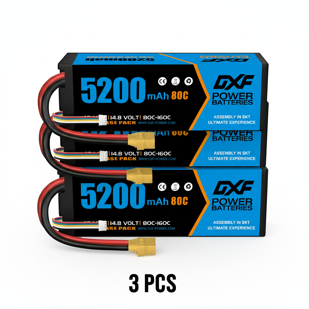 DXF 4S 14.8V 5200mAh 80C Hardcase LiPo Battery with XT90 & 10AWG Wire for RC Cars (1-6 Pack)