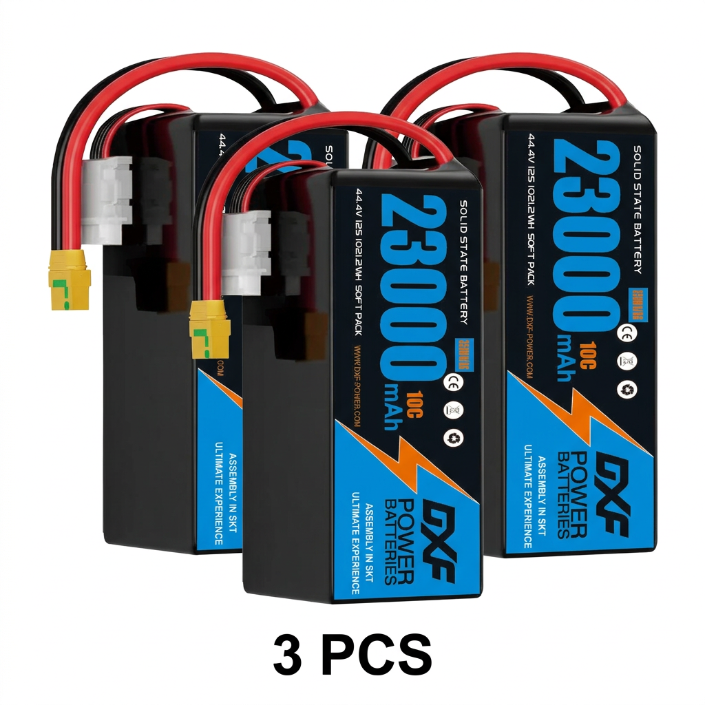 DXF SEMI-SOLID 12S 44.4V 23000mAh 10C Soft Case LiPo Battery with 8AWG Wire for UAVs & Drones (1-6 Pack)