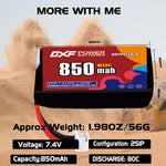 DXF 2S 7.4V 850mAh 80C LiPo Battery for FPV Micro Drones (PH2.0 / JST / XT30 / SM / XT60 / EC5 / XT90 Options)