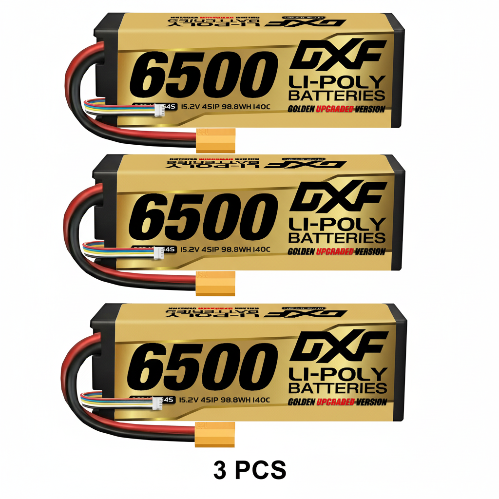 DXF Gold Series 4S HV 15.2V 6500mAh 140C Graphene Hardcase LiPo Battery with XT90 & 10AWG Wire (1-6 Pack)