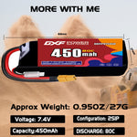 DXF LiPo Battery 2S 7.4V 450mAh 80C with PH2.0 / JST / XT30 / SM / XT60 / EC5 / XT90 for FPV Drone Whoop Micro Racing